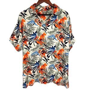 Chico's Womens Size 3 XL LINEN Blend Tropical Beach Floral Blouse Shirt Top